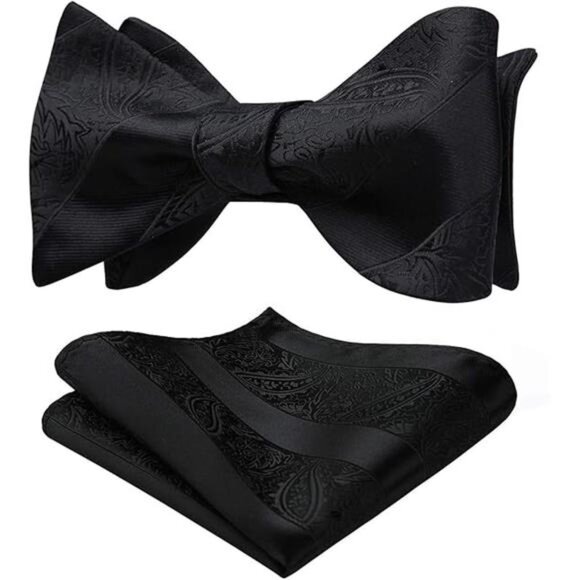 Men's Bow Ties Self Tie Woven Satin Pocket Squares Set Formal Tuxedo Floral - Picture 7 of 7